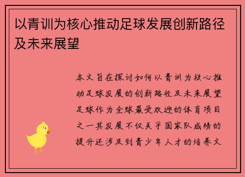 以青训为核心推动足球发展创新路径及未来展望